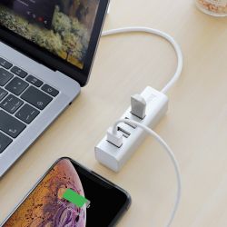 Хаб USB HOCO HB1, Silver, Type-C 2.0 - 4xUSB 2.0, кабель 80 см, алюмінієвий корпус - Картинка 2