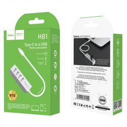 Хаб USB HOCO HB1, Silver, Type-C 2.0 - 4xUSB 2.0, кабель 80 см, алюмінієвий корпус - Картинка 3