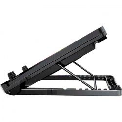 Подставка для ноутбука до 17.3" GamePro CP910, Black, 2 x 110 мм (300-2200 об/мин), магнитная подкладка, RGB подсветка, LCD экран, 7 уровней высоты, Type-C / USB, съемный держатель для смартфона, металлическая сетка, 400 x 288 x 45 мм, 1.25 кг - Картинка 3