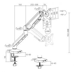 Кронштейн настільний для монітора 17-40" OfficePro MA451B, Black, VESA 100x100 мм/75x75 мм, регулювання (повороту, нахилу, обертання, висоти), навантаження до 12 кг - Картинка 7