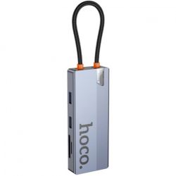 Хаб USB HOCO HB52, Grey, Type-C 3.1 - 1xType-C (100 Вт) / 1xType-C 3.0 / 2xUSB 3.0 / HDMI 4K / Lan / microSD / SD, кабель 18 см, алюминиевый корпус - Картинка 2