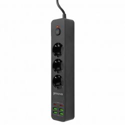 Фильтр сетевой Proove Power Strip P-03, 3 розетки, 2 м, Black, 2xType-C (5V/2.4A), 4xUSB (5V/2.4A), выключатель, заземление, до 2500 Вт, 10A (PSP342420001) - Картинка 2