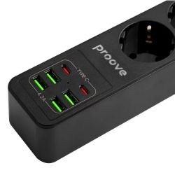Фильтр сетевой Proove Power Strip P-03, 3 розетки, 2 м, Black, 2xType-C (5V/2.4A), 4xUSB (5V/2.4A), выключатель, заземление, до 2500 Вт, 10A (PSP342420001) - Картинка 4