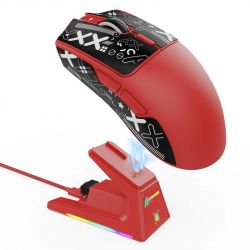 ���� ������������ Attack Shark X1 + ���-�������, Red (Grip Tape), Bluetooth 5.2 / USB 2.4GHz / Type-C, ���������� (������ PixArt PAW3395 Pro), �� 40 000 dpi, 60G, 700IPS, 5 ������, ������������� Omron, �����������, 53 �