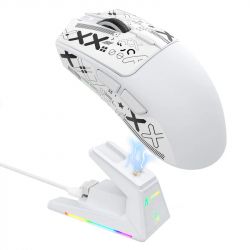 ���� ������������ Attack Shark X1 + ���-�������, White (Grip Tape), Bluetooth 5.2 / USB 2.4GHz / Type-C, ���������� (������ PixArt PAW3395 Pro), �� 40 000 dpi, 60G, 700IPS, 5 ������, ������������� Omron, �����������, 53 �