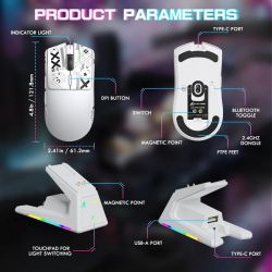 ���� ���������� Attack Shark X1 + ���-�������, White (Grip Tape), Bluetooth 5.2 / USB 2.4GHz / Type-C, ������� (������ PixArt PAW3395 Pro), �� 40 000 dpi, 60G, 700IPS, 5 ������, ���������� Omron, ����������, 53 � - �������� 5