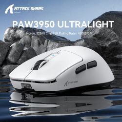 Миша бездротова Attack Shark R6, White, Bluetooth 5.2 / USB 2.4GHz / Type-C, оптична (сенсор PixArt PAW3950 Max), до 42 000 dpi, 50G, 750IPS, чіп Nordic 52840, 5 кнопок, перемикачі Omron, акумулятор, 39 г - Картинка 2