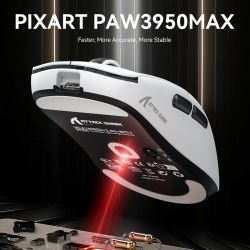 Миша бездротова Attack Shark R6, White, Bluetooth 5.2 / USB 2.4GHz / Type-C, оптична (сенсор PixArt PAW3950 Max), до 42 000 dpi, 50G, 750IPS, чіп Nordic 52840, 5 кнопок, перемикачі Omron, акумулятор, 39 г - Картинка 4