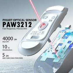 ���� ���������� Attack Shark X5, White, Bluetooth / USB 2.4GHz / Type-C, ������� (������ PixArt PAW3212), 800 - 4000 dpi, 10G, RGB �����������, 5 ������, ���������� 280 mAh, 49 � - �������� 4