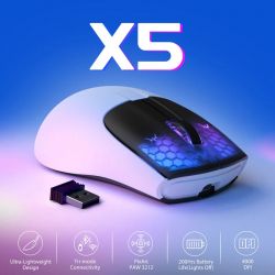 Мышь беспроводная Attack Shark X5, White/Black, Bluetooth / USB 2.4GHz / Type-C, оптическая (сенсор PixArt PAW3212), 800 - 4000 dpi, 10G, RGB подсветка, 5 кнопок, аккумулятор 280 mAh, 49 г - Картинка 2