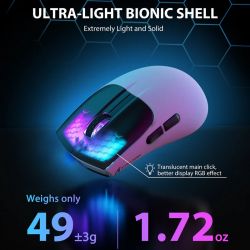 Мышь беспроводная Attack Shark X5, White/Black, Bluetooth / USB 2.4GHz / Type-C, оптическая (сенсор PixArt PAW3212), 800 - 4000 dpi, 10G, RGB подсветка, 5 кнопок, аккумулятор 280 mAh, 49 г - Картинка 3