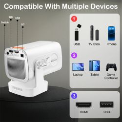  Magcubic HY260 Pro, White, LED, WiFi 6 / Bluetooth 5.4, 1920x1080, 330 , 2000:1, 5 , Allwinner H713 (4 ), Android 11 -  4