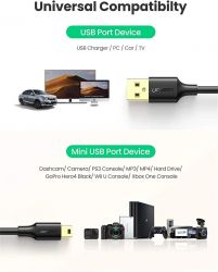 Кабель USB 2.0 AM - miniUSB (5P), 2 м, Black, Ugreen US132, 2A (30472) - Картинка 3