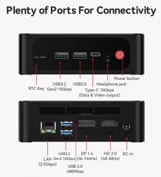 Неттоп Beelink SER5 MAX, Black, Ryzen 7 6800H (8x3.2-4.7 GHz), 32Gb LPDDR5, 500Gb SSD NVMe, Radeon 680M, WiFi 6, Bluetooth 5.2, 2.5GLan, 3xUSB 3.2, Type-C, HDMI/DP, Windows 11 Pro, кріплення VESA у комплекті (BLSER5M6800H32500BK) - Картинка 3