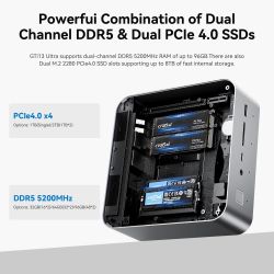 Неттоп Beelink GTi13 Ultra, Silver, Core i9-13900HK (14x2.6-5.4 GHz), 32Gb DDR5 5200 MHz SO-DIMM (2/2), 1Tb SSD NVMe Gen4, Iris Xe Graphics, WiFi 6, Bluetooth 5.2, 2x2.5GLan, 2xType-C / 5xUSB 3.2, HDMI/DP, Windows 11 Pro (BLGTI1313900HK321TBSL) - Картинка 5