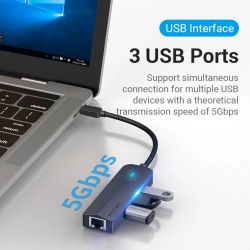 ��� USB Vention 5-in-1, Black, Type-C 3.1 - 3xUSB 3.0 / Lan, ������ 15 �� (TGPBB) - �������� 2