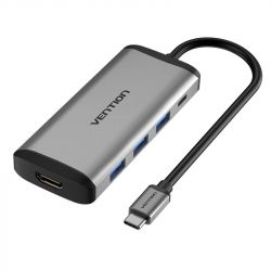 ��� USB Vention 5-in-1, Grey, Type-C 3.2 - 1xType-C (100 ��) / 3xUSB 3.0 / HDMI 4K, ������ 15 ��, ���������� ������ (CNBHB)