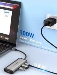 ��� USB Vention 5-in-1, Grey, Type-C 3.2 - 1xType-C (100 ��) / 3xUSB 3.0 / HDMI 4K, ������ 15 ��, ����������� ������ (CNBHB) - �������� 3