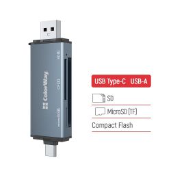 �������� ��������� USB ColorWay "3-in-1", Grey, USB / Type-C 3.0 - microSD / SD / CF, ���������� ������ (CW-CR-01) - �������� 4