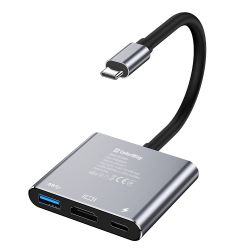 Хаб USB ColorWay "3-in-1", Grey, Type-C 3.0 - 1xType-C 3.0 (100 Вт) / 1xUSB 3.0 / HDMI 4K, кабель 17 см, алюмінієвий корпус (CW-HUB08) - Картинка 2
