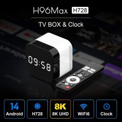 ТВ-приставка H96 Max H728, Black/White, Allwinner H728 (8 ядер), 4Gb, 32Gb, WiFi 6 / Bluetooth, RJ45, 1xUSB 3.0 / 1xUSB 2.0, SPDIF, Android 14, пульт ДК, LED годинник - Картинка 2