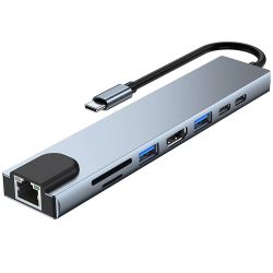  USB GTL "8-in-1", Grey, Type-C 3.1 - 1xType-C (100 ) / 1xType-C 2.0 / 1xUSB 3.0 / 1xUSB 2.0 / HDMI / GLan / microSD / SD,  15 ,   (GTLHUB8IN1)