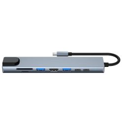 Хаб USB GTL "8-in-1", Grey, Type-C 3.1 - 1xType-C (100 Вт) / 1xType-C 2.0 / 1xUSB 3.0 / 1xUSB 2.0 / HDMI / GLan / microSD / SD, кабель 15 см, алюминиевый корпус (GTLHUB8IN1) - Картинка 2