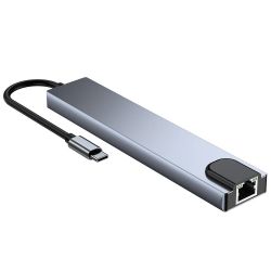 Хаб USB GTL "8-in-1", Grey, Type-C 3.1 - 1xType-C (100 Вт) / 1xType-C 2.0 / 1xUSB 3.0 / 1xUSB 2.0 / HDMI / GLan / microSD / SD, кабель 15 см, алюминиевый корпус (GTLHUB8IN1) - Картинка 5