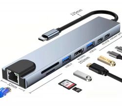 Хаб USB GTL "8-in-1", Grey, Type-C 3.1 - 1xType-C (100 Вт) / 1xType-C 2.0 / 1xUSB 3.0 / 1xUSB 2.0 / HDMI / GLan / microSD / SD, кабель 15 см, алюминиевый корпус (GTLHUB8IN1) - Картинка 6