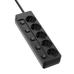 Фільтр мережевий ColorWay, 5 розеток, 2 м, Black, 16А, до 3.5 кВт, індивідуальний вимикач, заземлення, 3x1.5 мм (CW-PSEA52SBK) - Картинка 2