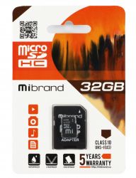   microSDHC, 32Gb, Class10 UHS-1 U3, Mibrand, SD  (MICDHU3/32GB-A) -  1