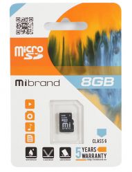 Карта памяти microSDHC, 8Gb, Class 6, Mibrand, без адаптера (MICDC6/8GB)