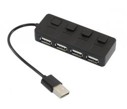 Концентратор USB 2.0, 4 ports, Black, 480 Mbps, LED подсвтека, выключатель для каждого порта (YT-H4L-B)