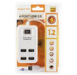 Концентратор USB 2.0, 4 ports, White питание от USB, с выключателем, Bliste (YT-HWS4-W)