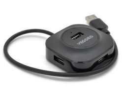 Концентратор USB 2.0 VEGGIEG 4 порта, 480Mbts, питание от USB, Black, 0,3m, Box (V-U2405)