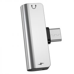 ���������� USB Type-C - USB Type-C + Mini jack Hoco LS26 Silver