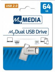 USB / Type-C Flash Drive 64Gb MyMedia MyDual, Silver,   (69267) -  5