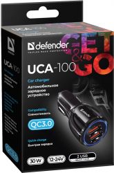 Автомобільний зарядний пристрій Defender UCA-100, Black, 2xUSB QC 3.0, 30 Вт, захист від перевантаження та короткого замикання, вбудована Смарт-система розподілу струмів (83833) - Картинка 2