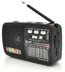 Радиоприемник GOLON RX7601BT, LED, 3W, AM/FM радио, Входы microSD, USB, AUX, питание от USB+3*AA, корпус пластмасс, Black, BOX