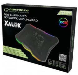 Подставка для ноутбука до 17" Esperanza "Xalok", Black, 1x18 см вентилятор (17-20 dB, 800 rpm), 10 режимов RGB подсветки, 2xUSB, 400x300x26 мм (EGC110) - Картинка 5