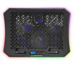 Подставка для ноутбука до 17" Esperanza "Galerne", Black, 3x11 см / 3x7 см вентиляторы (17-20 dB, 1000-1300 / 1800-2100 rpm), 10 режимов RGB подсветки, ЖК экран, держатель для телефона, 2xUSB, 415x300x33 мм (EGC109) - Картинка 2