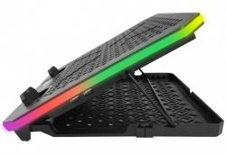 Подставка для ноутбука до 17" Esperanza "Galerne", Black, 3x11 см / 3x7 см вентиляторы (17-20 dB, 1000-1300 / 1800-2100 rpm), 10 режимов RGB подсветки, ЖК экран, держатель для телефона, 2xUSB, 415x300x33 мм (EGC109) - Картинка 3