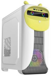  GameMax Cute Owl White-Yellow, Midi Tower,  ,  Micro ATX / Mini ITX, 1xUSB 3.0, 1xUSB 2.0, HDMI, 1x120 ARGB Fan, 1x80, 390x170x385 