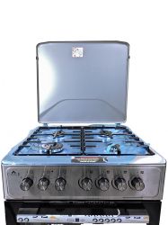 Плита комбінована Castle CPG-60X, Steel, варильна поверхня з духовкою, поворотні перемикачі, 4 газові конфорки, електрична духовка, емальована решітка, верхній та нижній тін, конвекція, газконтроль, автопідпал, металева кришка, 86.5x60x60 см - Картинка 2