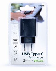   USB 220 Gembird TA-UQC3-03, 1 USB-A + 1 Type-C (PD 18  + QC3.0 18 ) -  4