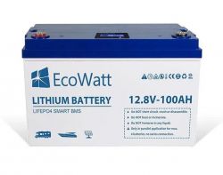    12 100A Ecowatt ECO-12-100S, LiFePO4 Lithium Battery 12.8V 100Ah With LED And Smart BMS Integrated