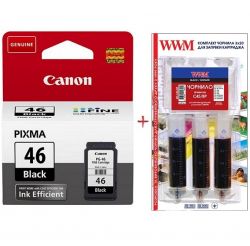  Canon PG-46, Black, E404/414/464/474/484, 15  +   WWM 3x20   C45/BP (Set46-inkB) -  1