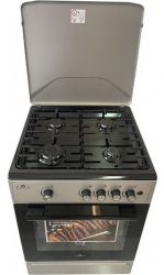 Плита газова Castle CG-60B, Black/Grey, поворотні перемикачі, 4 газові конфорки, автопідпал інтегрований, решітка металева емальована, газова духовка з подвійним склом, автопідпал інтегрований, підсвітка з кнопки, термометр, металева кришка, 60x60x86.5см - Картинка 2