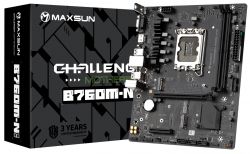 . LGA1700, Maxsun Challenger B760M-N D5, B760, 2xDDR5, Int.Video(CPU), 3xSATA3, 1xPCI-E 16x 4.0, 1xPCI-E 4x 3.0, 2xM.2 4.0, 1*M.2 (WiFi), I219V, 4xUSB3.2/2xUSB2.0, VGA/HDMI, MicroATX (MS-Challenger B760M-N D5)