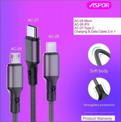  USB - USB Type-C 1  Aspor Black, 3.1A (AC-27) -  2
